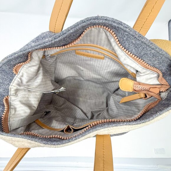 Sherpani Faith Messenger Crossbody Bag Gray Wool Tan Vegan Leather Soft Utility - Picture 8 of 14